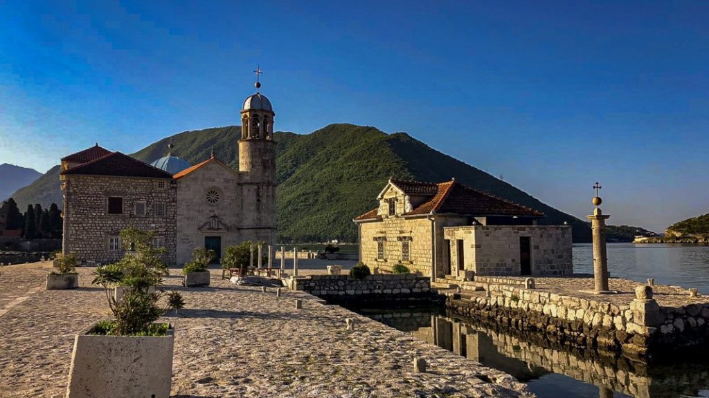 kotor boat tours photos - boat tour - view of the church Our Lady of the rocks