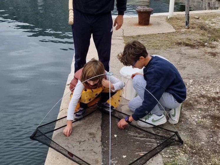 simple pleasures: two kids collecting sand smelt from a specialized net