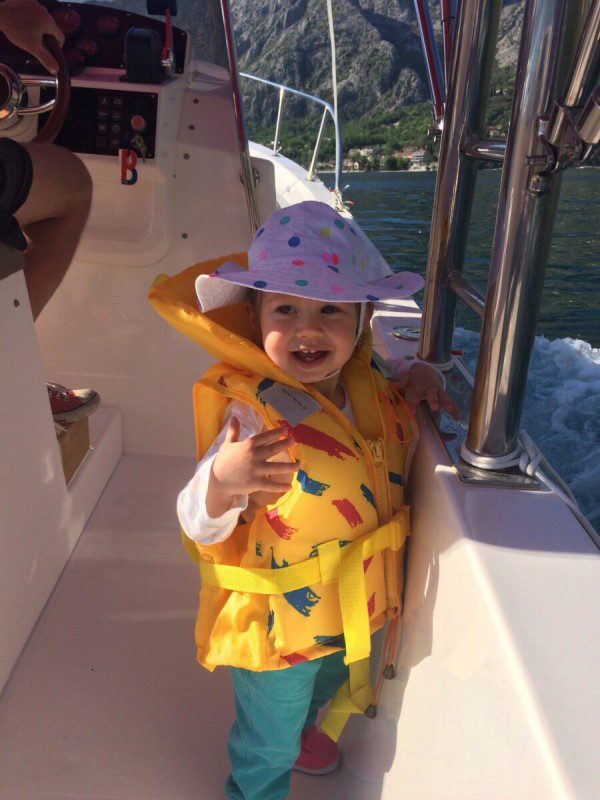 One year old Lara fully equipped for her sea adventure