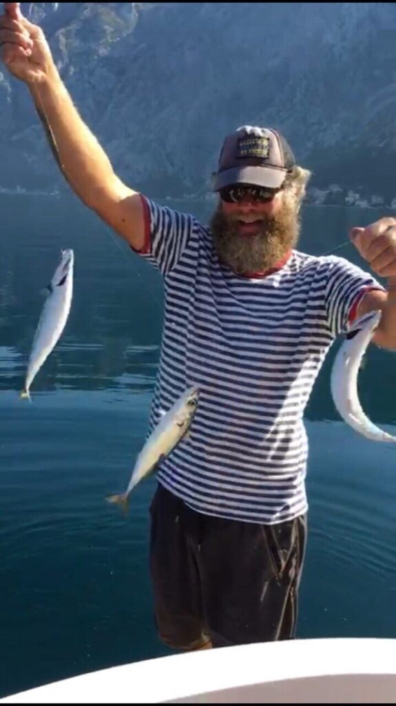 Mackerels and bonitos in Kotor Bay - Ivan with three mackerels caught at once