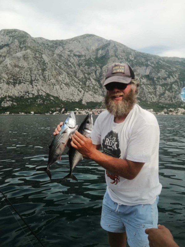 mackerels and bonitos in kotor bay: Ivan holding two bonitos