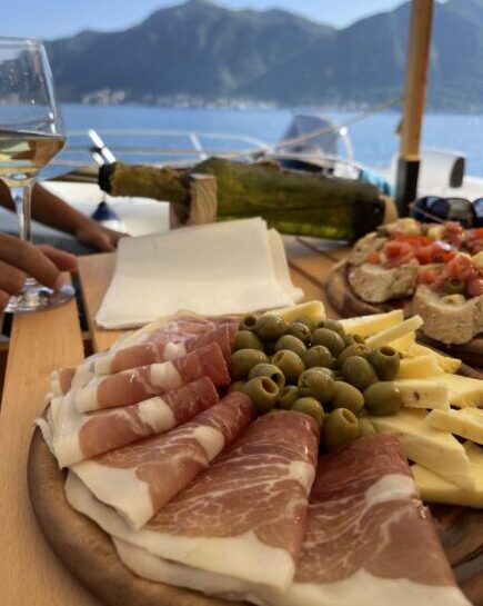 Kotor Boat Tours - food Tour - Set of gourmet food and wine